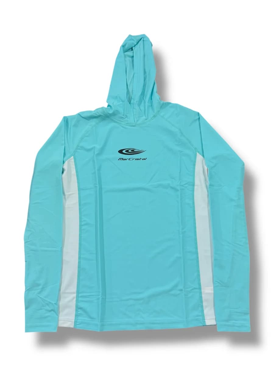 Remera De Lycra Con Capucha Manga Larga Uv Mar Cristal