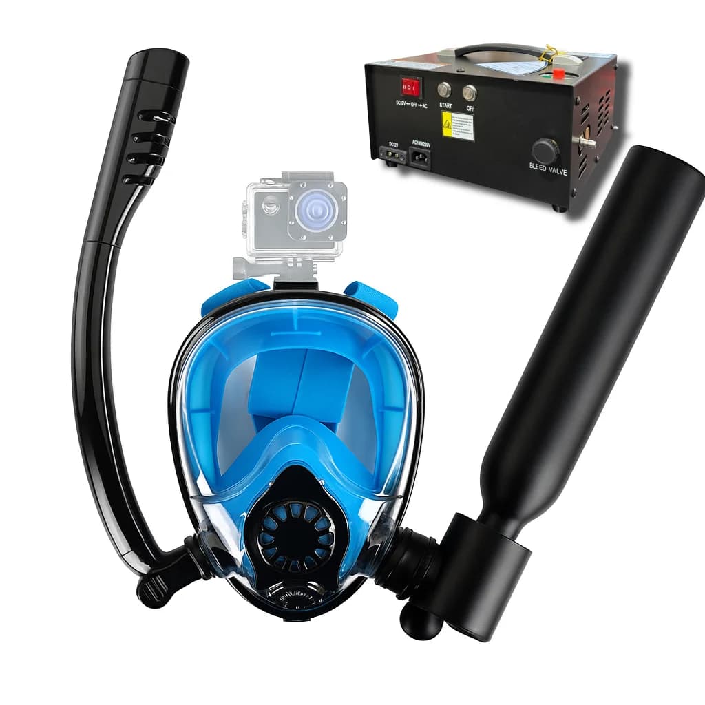 Kit Mascara De Buceo Con Oxigeno + Compresor Mar Cristal